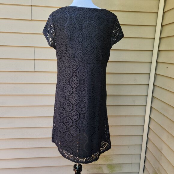 Madison Black Dress Crochet Knit Lace Short Sleeves Classic - Picture 9 of 12